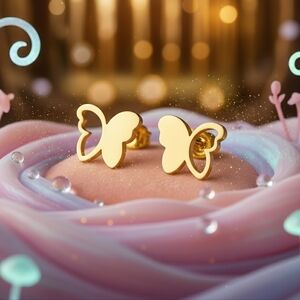 Glamorous 18K Gold-Plated Butterfly Stud Earrings Minimalistic Fashion Style